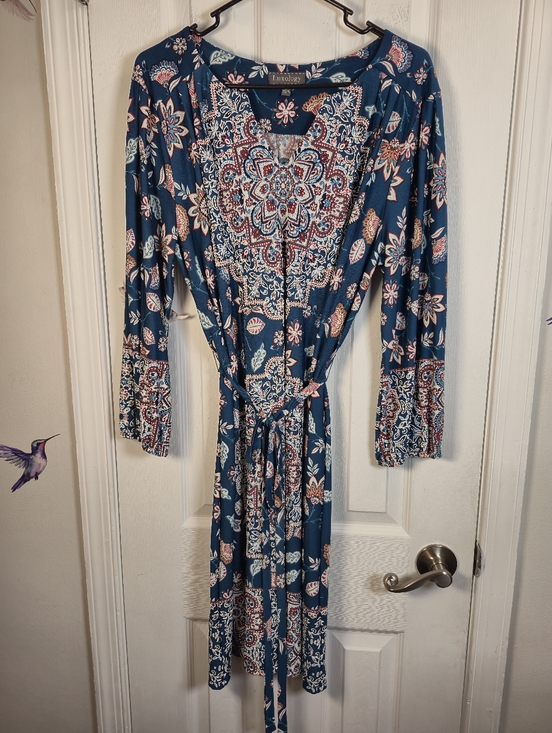 Luxology Boho Medallion Midi Dress with Belt Teal XL - Picture 3 of 8